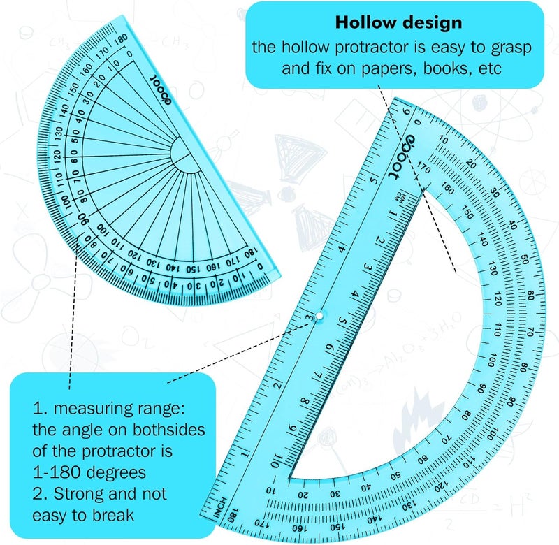 eBoot 2 Pcs Plastic Protractor Clear 180 Degrees Transparent Protractor for Geometry, 4 Inch and 6 Inch(Blue) - Image 3